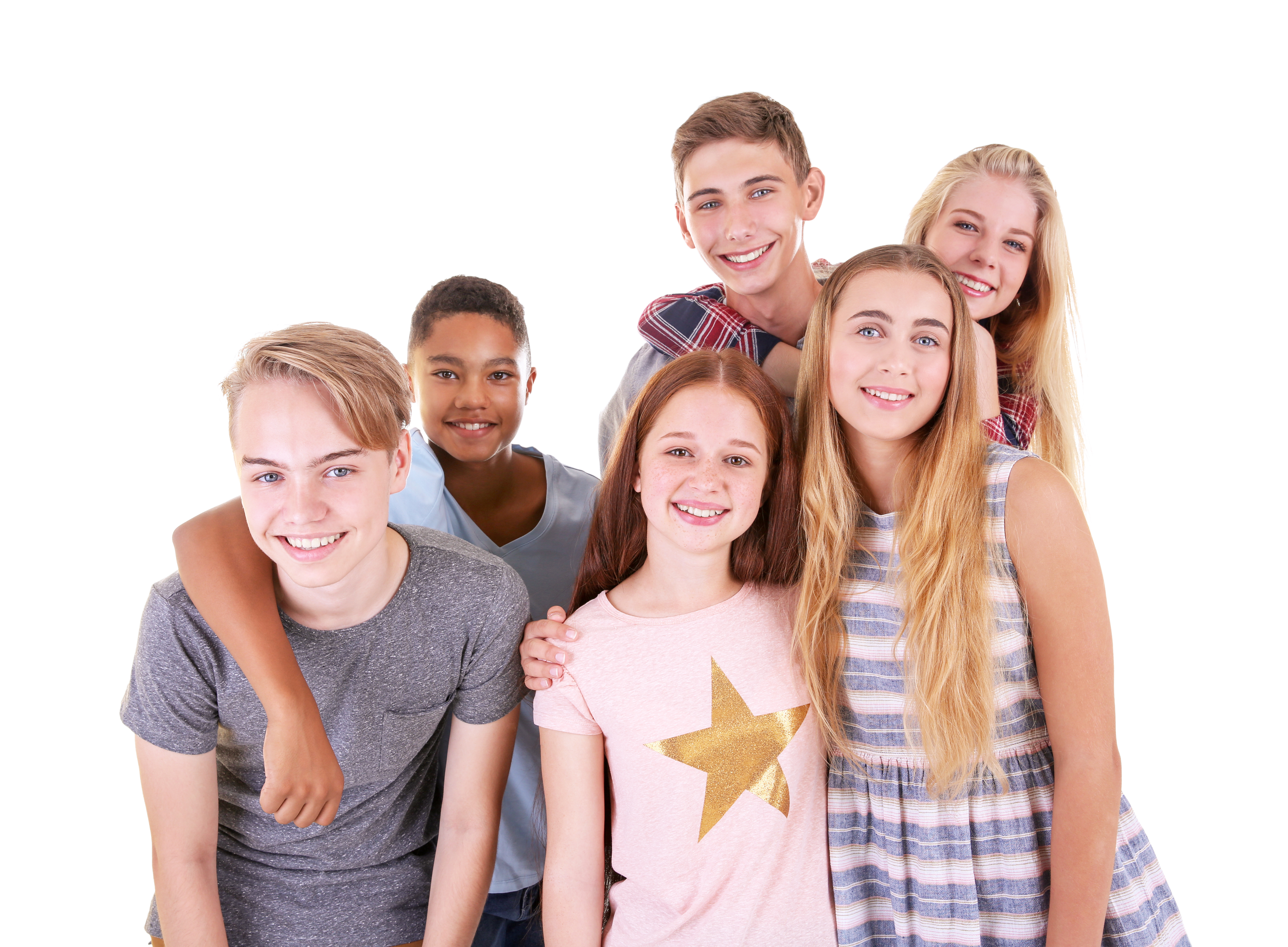 Secondary school children smiling